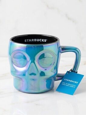 Starbucks 2025 Fall Iridescent Skull Coffee Mug 14oz NWT  Blue Cup